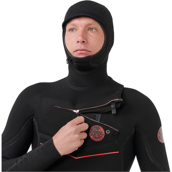 2026 Rip Curl Mens F-Bomb Fusion 4/3mm Chest Zip Hooded Wetsuit 174MFS - Black